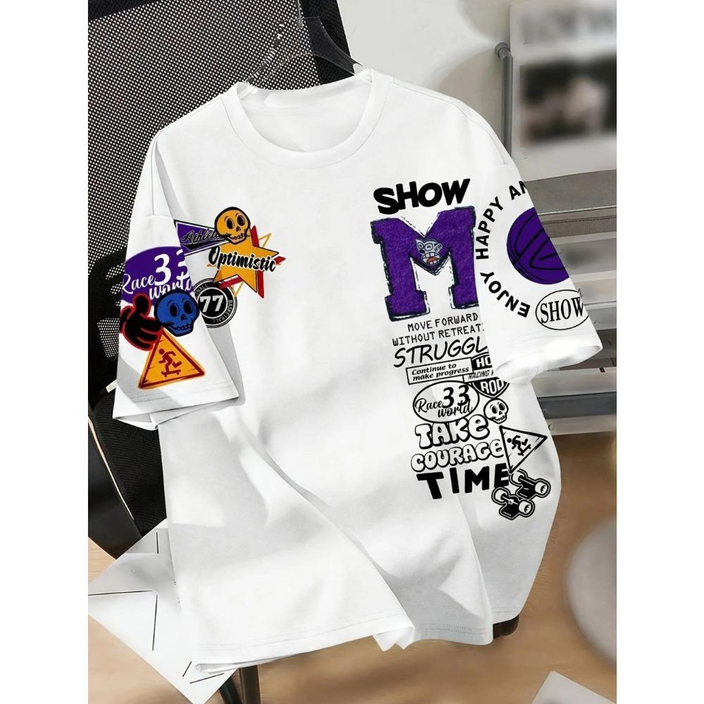 Hot selling fashionable men s creative graffiti printed pattern breathable round neck T-shirt outdoor casual sports top S