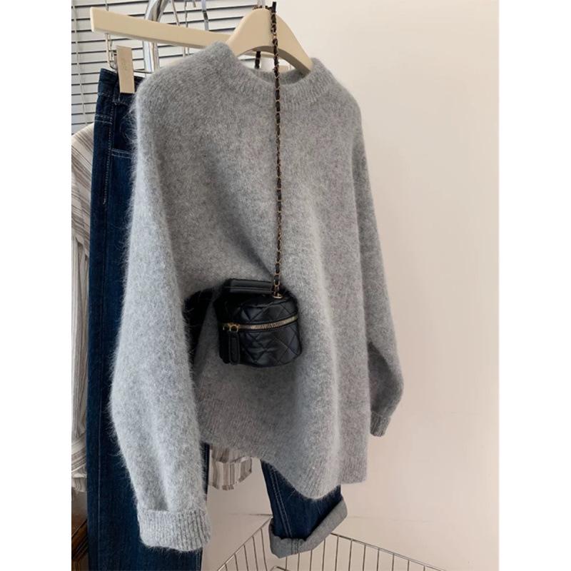 Heavyweight Cashmere Pink Women's Round Neck Long Sleeve Sweater