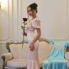 French court style, slim fit, showing figure temperament, V-neck lace splicing hip-wrapped fishtail skirt, celebrity high-end satin skirt