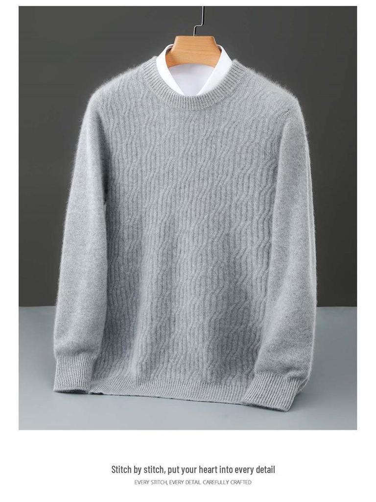 Pánský zimní svetr s kulatým výstřihem ze 100% čisté vlny - Jednobarevný kašmírový svetr, Ležérní obchodní pletený základní vrstva