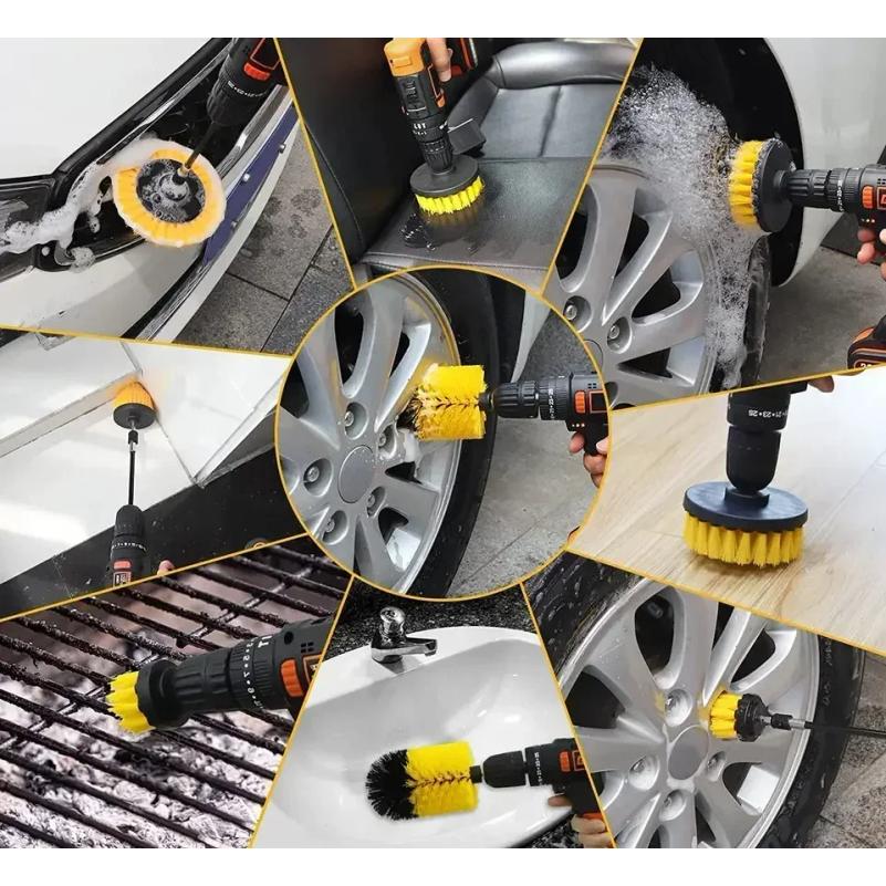 7-teiliges Bohrbürsten-Aufsatzset, Reinigungsbürsten-Werkzeugset, Mehrzweck-Bohrbürste mit Verlängerungsstange für Boden, Automobil