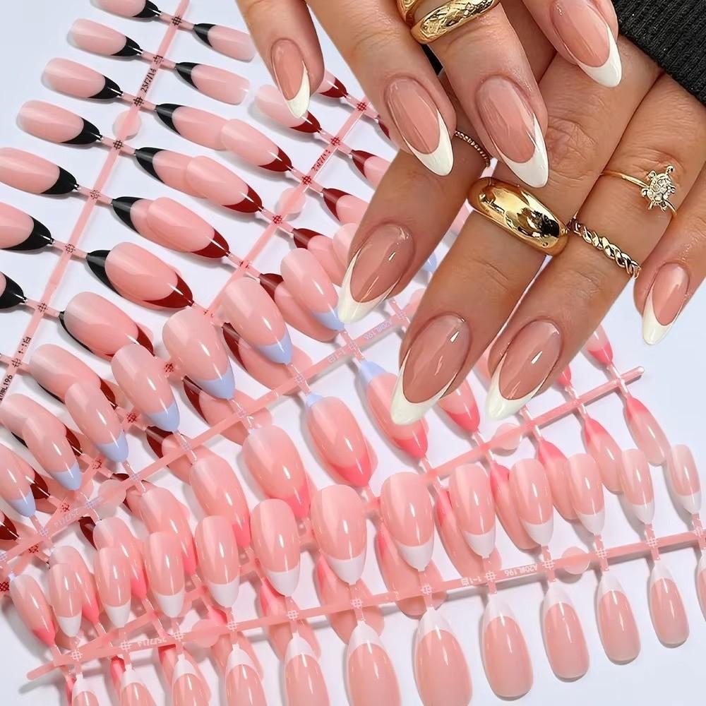 144 Pieces Pack 6 Colors Set Fake Nails Full Cover French Tip Nails New False Nail Tips  for Women