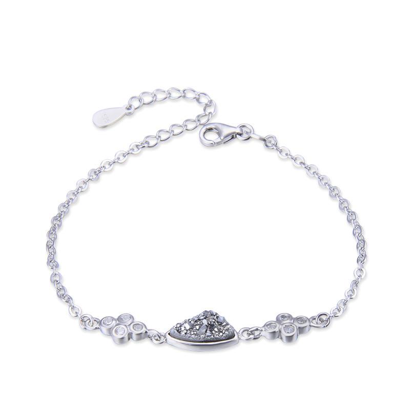 Lindon Women Zircon 925 Sterling Silver Jewelry Geometric Bead Chain Link Bracelet Fashion Fine Wedding Gift for Girlfriend