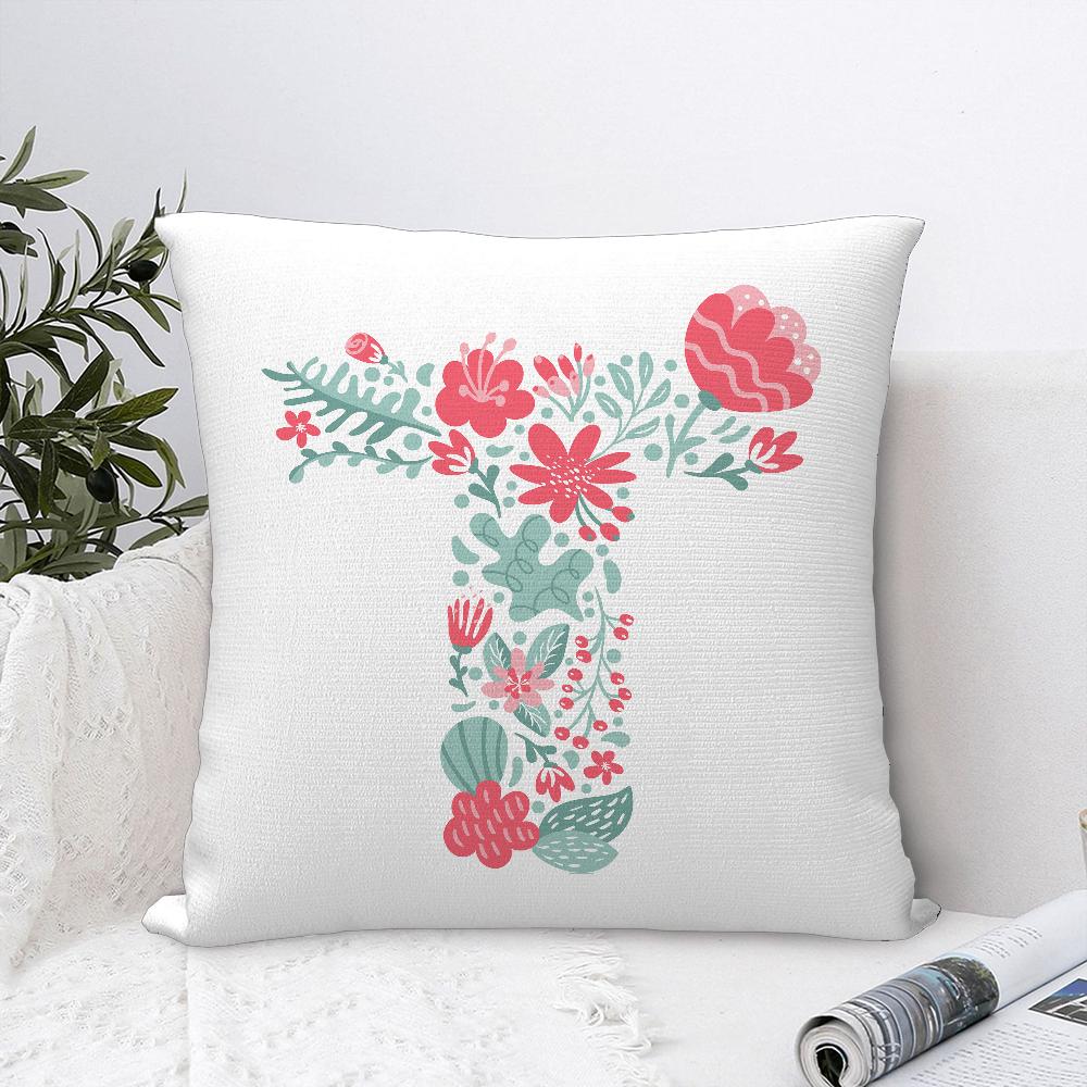 Cute Floral Letter Pillow Case Sofa Decorative Home Double-sided Printing Short Plush Cushion Cover Throw Pillow Cover Gifts