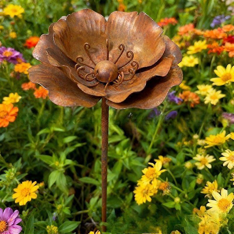 Picchetto da Giardino a Forma di Fiore in Metallo Arrugginito da 30,7 Pollici, Decorazione Artistica Rustica in Ferro per Patio, Giardino Retro, Prato, Ornamento da Giardino Impermeabile da Esterno
