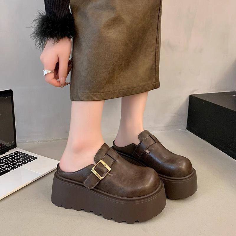 European-style heightened thick-soled one-pedal versatile classic Boken shoes bag head drag 2025 autumn and winter new outer slippers women