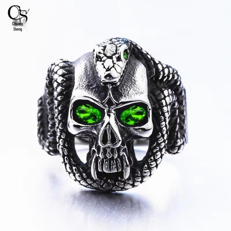 Cross Explosion Eye King Snake & Vampire Skull Men's Ring: Alternative European & American Style Accessory.