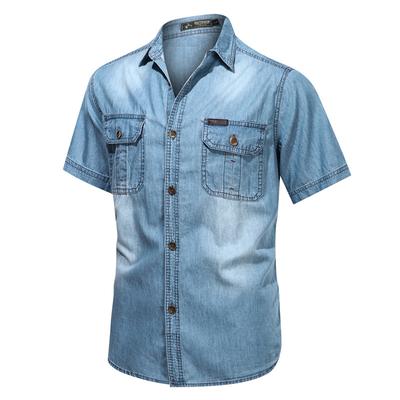 Vintage Washed Denim Shirts Men Slim Casual Short Sleeve Mens Clothing Jeans Shirt Summer Male Shirt