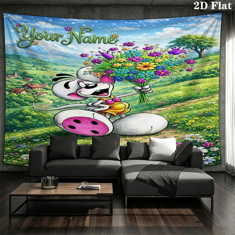 Diddl Custom Name Wall Tapestry Aesthetic Wall Hanging Printed Fabric Blanket Decorative Tapestries for Bedroom Living Room Home Decor