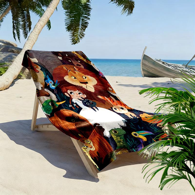 Cartoon Animal 2D Flat Print Beach Towel, Large Soft Quick Dry Towel for Beach Camping SwimmingXSTJ0915381