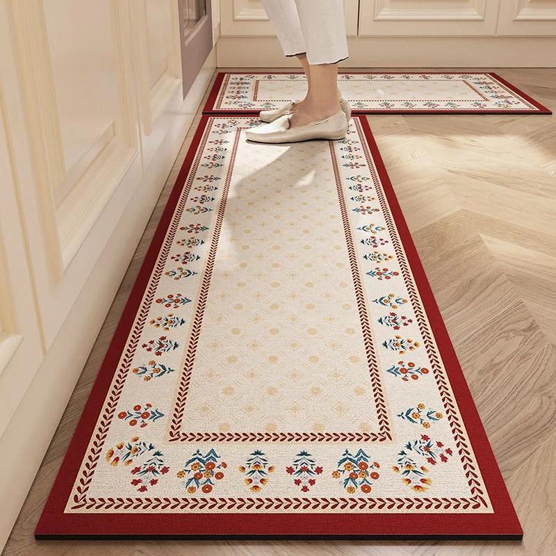 Kitchen Carpet Retro Pastoral Waterproof Anti-fouling Long Strip Floor Mat Non-slip Dirt-resistant Balcony Foot Mat Entrance Rug