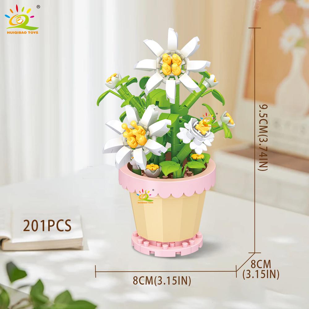 Non-Toxic Moc Eternal Flower With Pot Micro Building Block Diy Sunflower Rose Bouquet Mini Model Brick Toy Home Desk Decoration