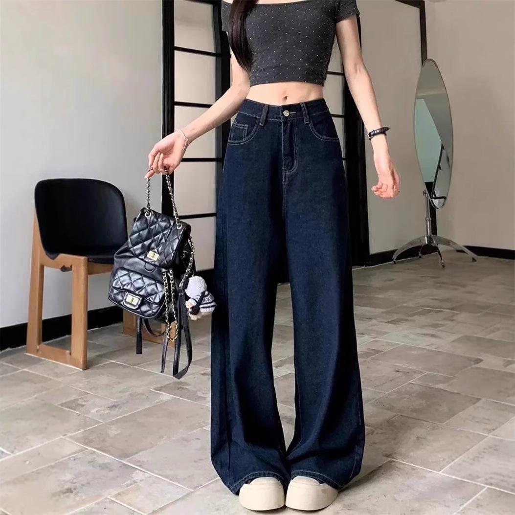 

Plus Size Retro High Waist Wide Leg Jeans for Women - 2025 Spring/Autumn Collection S темно-синий