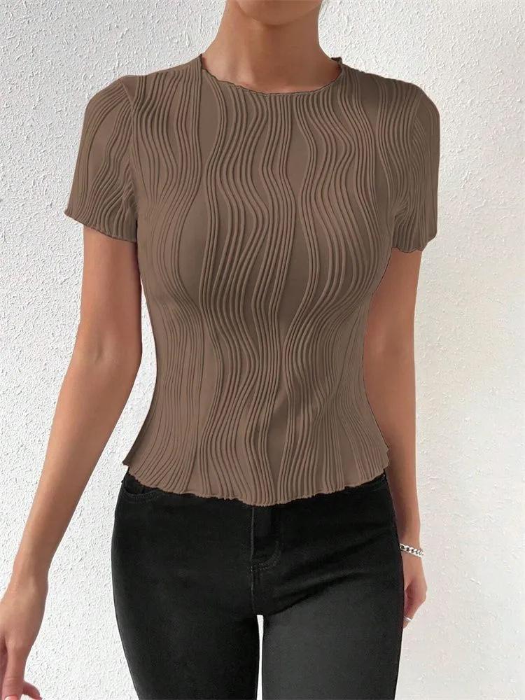 T-shirt Phumee Casual Round Neck Short Sleeve  Rib-knit A2181