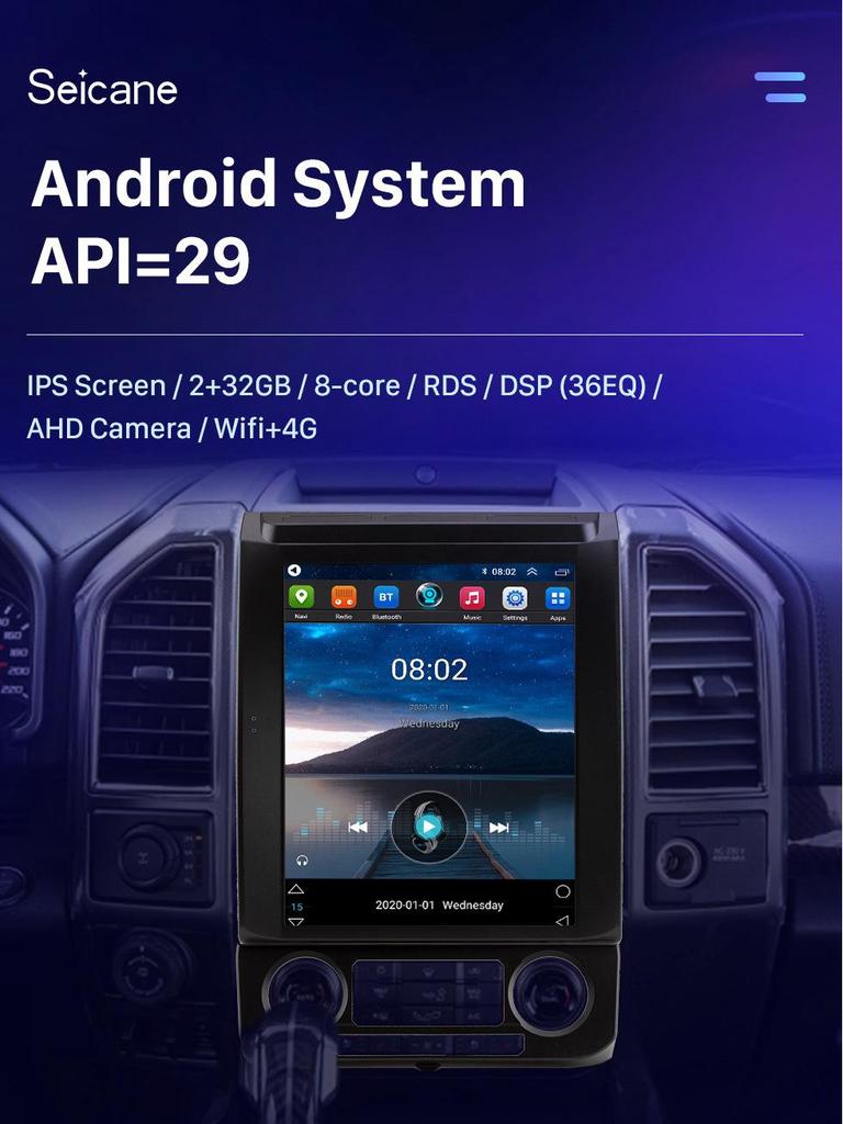 Fits 2015-2020 Ford Raptor F150: Android GPS, WiFi, Bluetooth, CarPlay Navigation System.