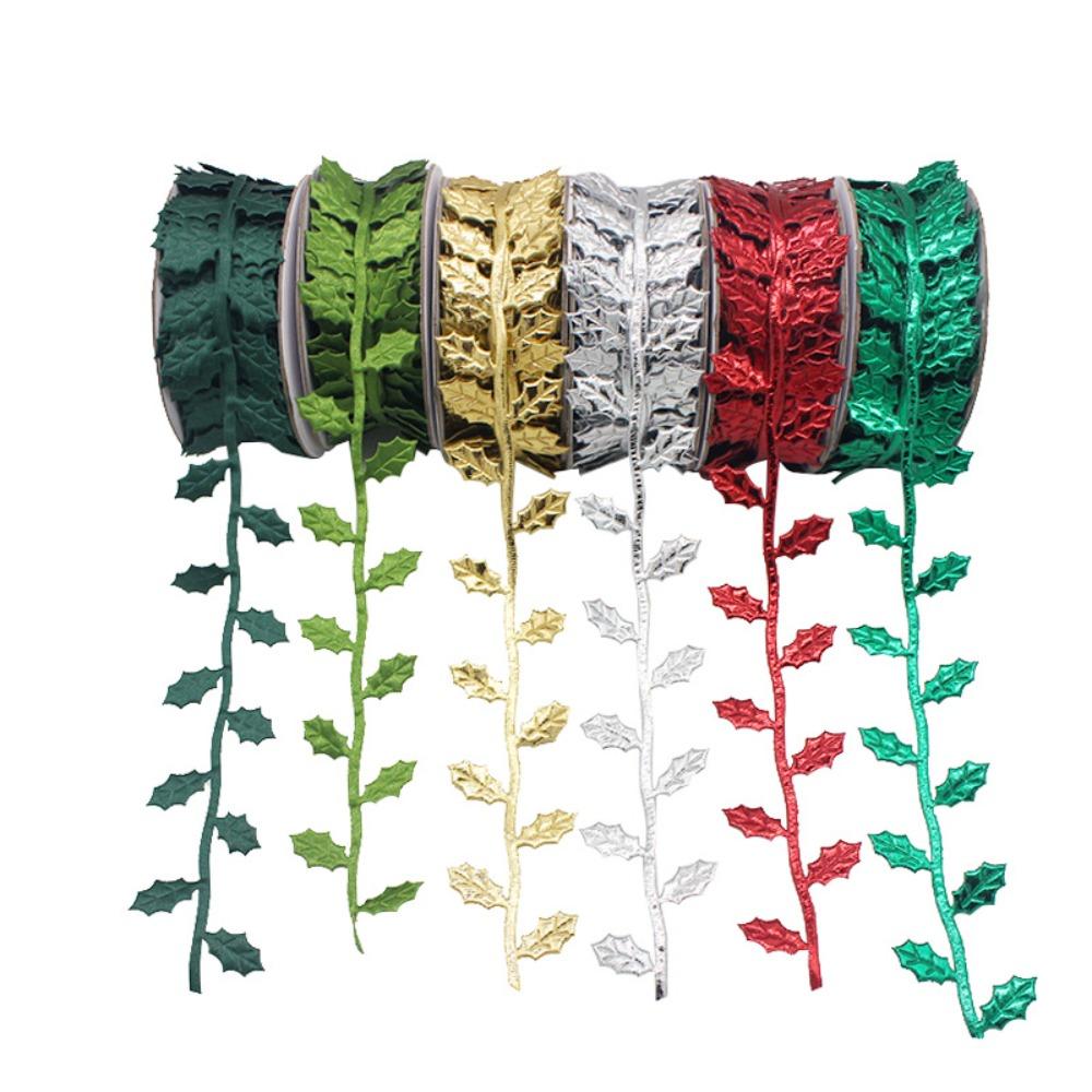 Ultrasonic Cut Maple Leaf Ribbon Multi Color Leaf Trim Satin Ribbon Gift Wrapping
