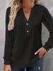 European & American Autumn/Winter Women's Long-Sleeve V-Neck Button T-Shirt 2024