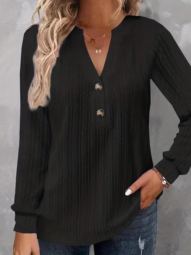 European & American Autumn/Winter Women's Long-Sleeve V-Neck Button T-Shirt 2024