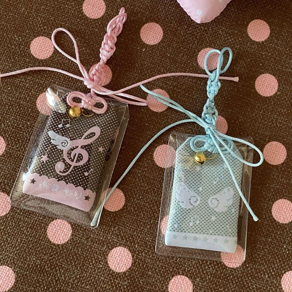 Musical Notes Wings Lucky Keychain Embroidery Keyring Cute Blessings Bag Pendant  Key Accessories