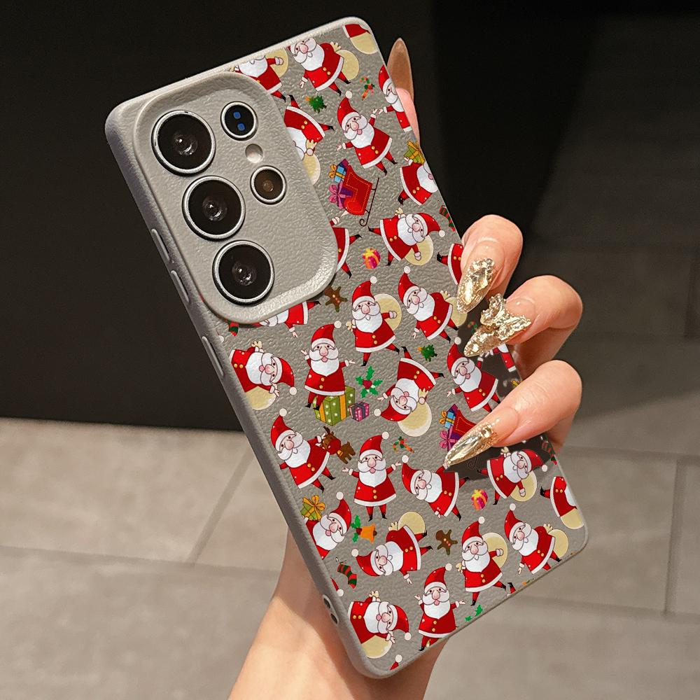 Samsung A07 Xiaomi Redmi 13C 14C for iPhone 17 Pro Max Infinix Realme Phone Cases Soft Brown Leather Pattern TPU Case NY59 Santa Claus Happy New Year
