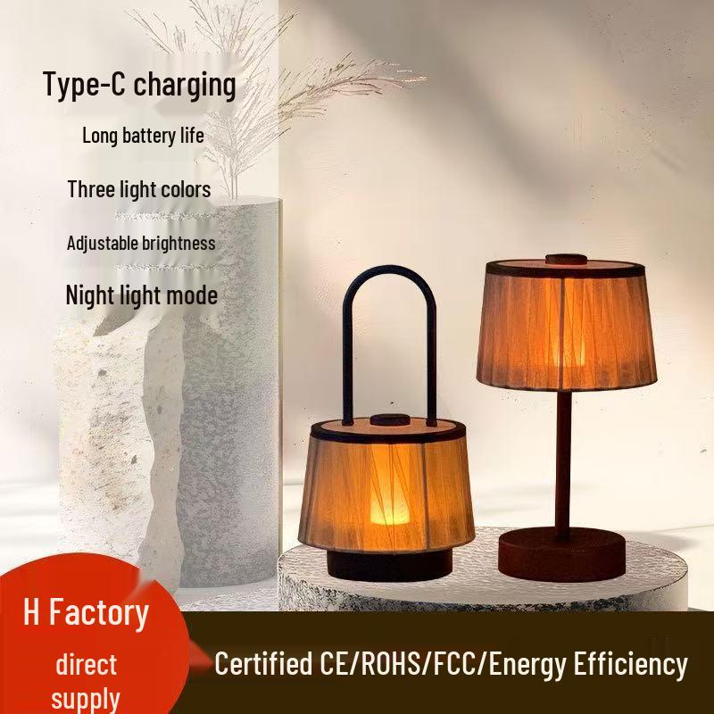 Wicker Fabric Desk Lamp with USB - LED Night Light for Bedroom, Study, or Outdoor Use