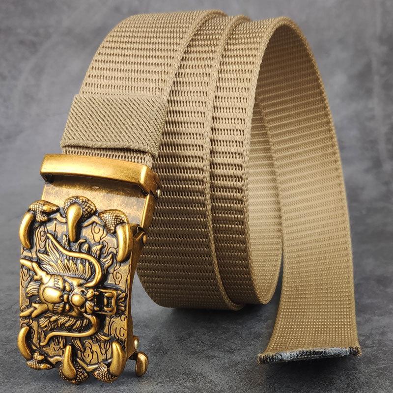 Belt, Men's Automatic Buckle Toothless Business Casual Men's Belt, Young People's Personality Trendy Nylon Canvas