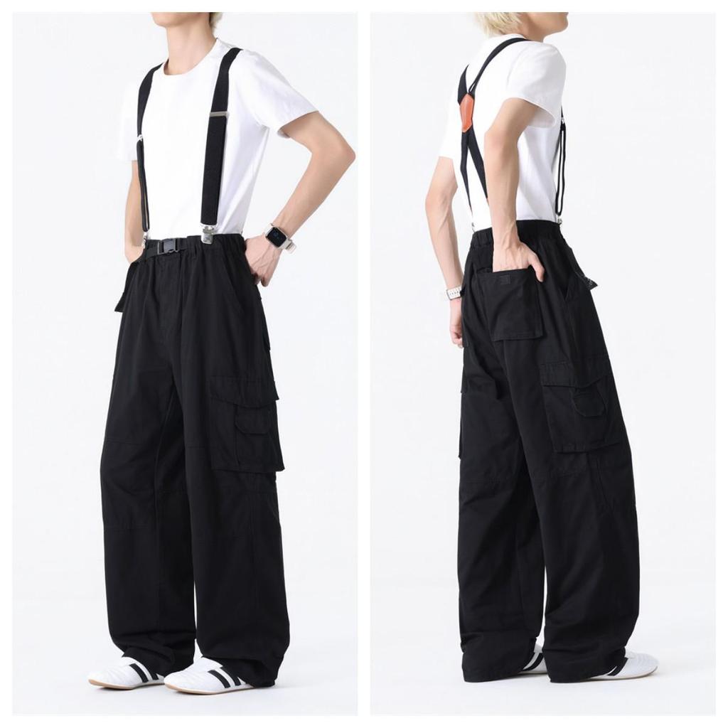 Men's Plus Size Elastic Waist Wide Leg Multi-Pocket Pants for Spring and Autumn