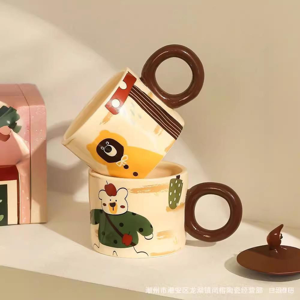 Retro Bear Cup Cute Cartoon Ceramic Cup Niche Mug Coffee Cup Girls Water Cup Cup Gift