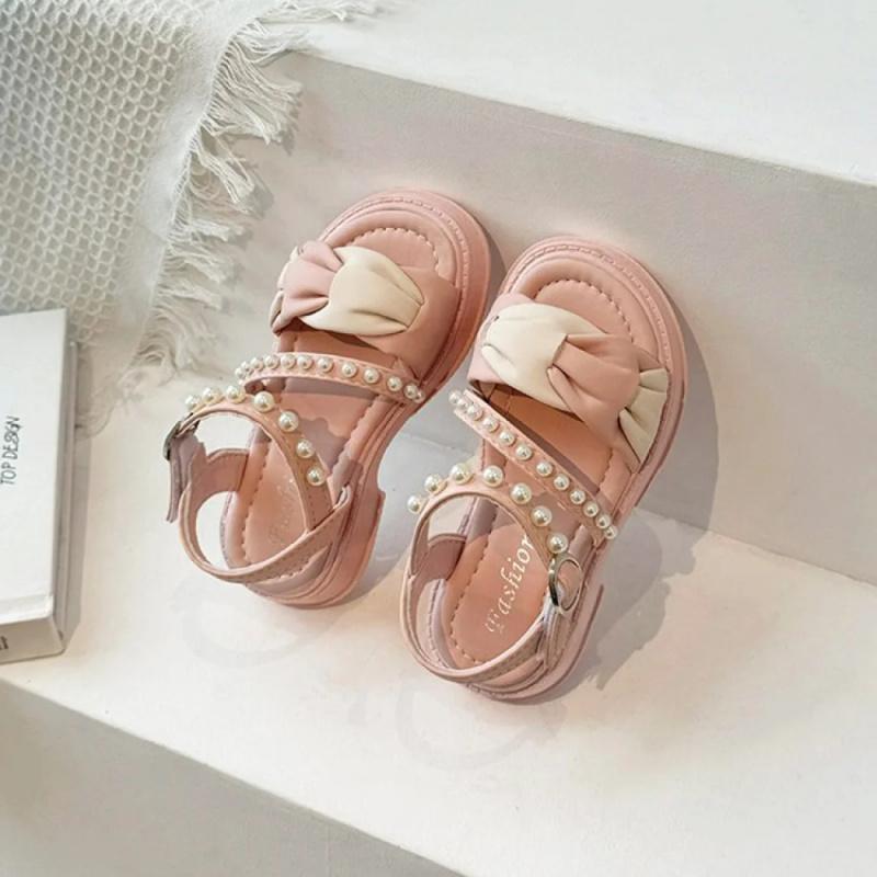 Sandali Estivi in Ecopelle per Bambine Sandali Casual di Lusso con Perle Calzature per Bambini Sandalo Antiscivolo Coreano per Ragazze