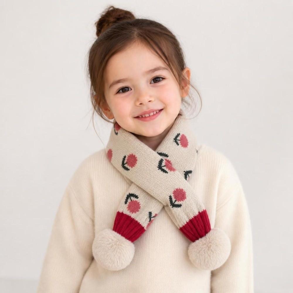 Jacquard Pattern Kids Winter Neckerchief Pompon Baby Girls Scarf Toddlers Warm Scarf  Outdoor Use