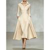 Damen Mode Elegant Taille Enger Umlegekragen Langarm Midi Freizeitkleid