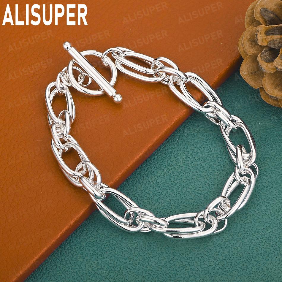 925 Sterling Silver Interlocking Side Chain Simple Bracelet - Beautiful Gift Jewelry 20CM