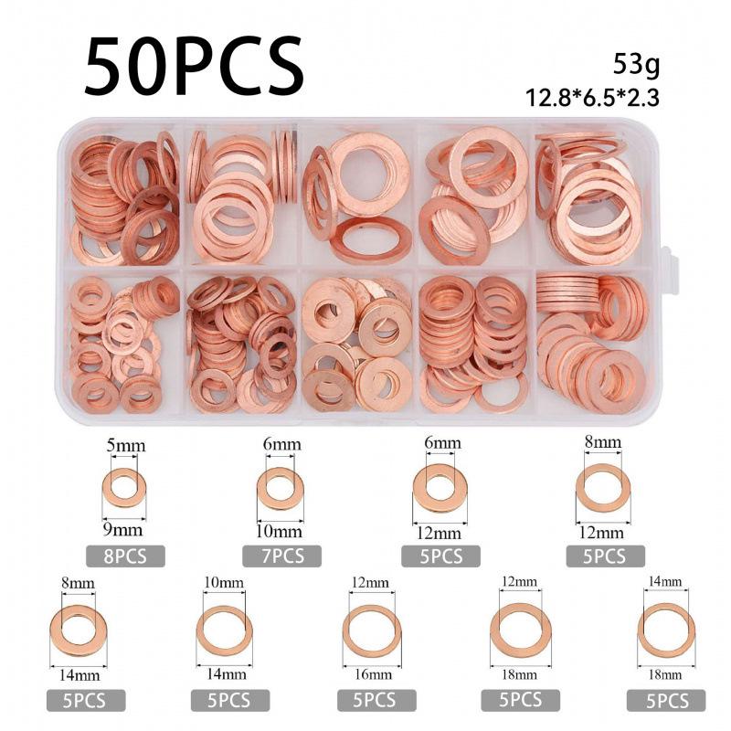 Copper Washer Marine Sealing Gasket Set, 50-400 Pcs, M5 Size