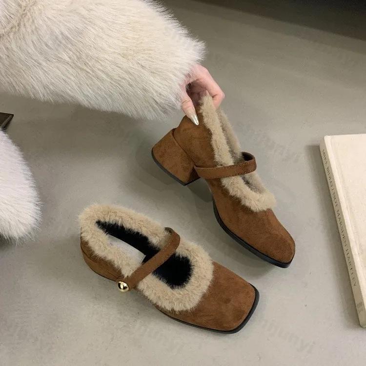 

Женские элегантные весенне-осенние меховые женские туфли с леопардовым принтом на толстом каблуке теплые плюшевые туфли-лодочки на низком каблуке 37 коричневый