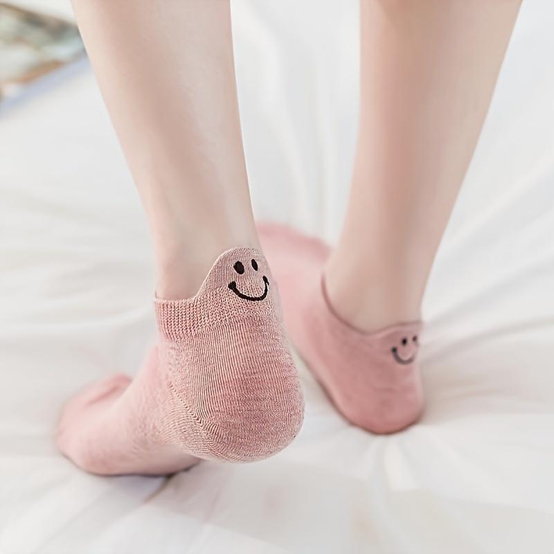 10 Pairs of Women's Cute and Happy Face Ankle Socks - Breathable Low Cut Casual Socks, Designed with Happiness, Spring and Autumn Multi-color