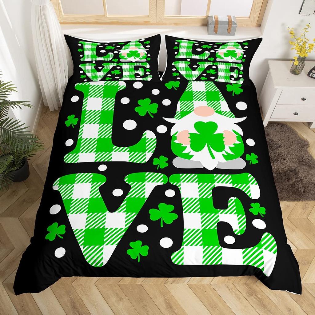 St. Patrick's Day Duvet Cover Cute Cats Rainbow Bedding Set Retro Lucky Clover Polyester Quilt Cover Cute Animal Comforter Cover