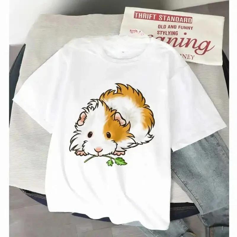 Meerschweinchen Herren Lustiges T-Shirt Sommer Kurzarm Oberteile Mädchen T-Shirt Grafik Harajuku Kawaii Tiere T-Shirt Damen Modisch