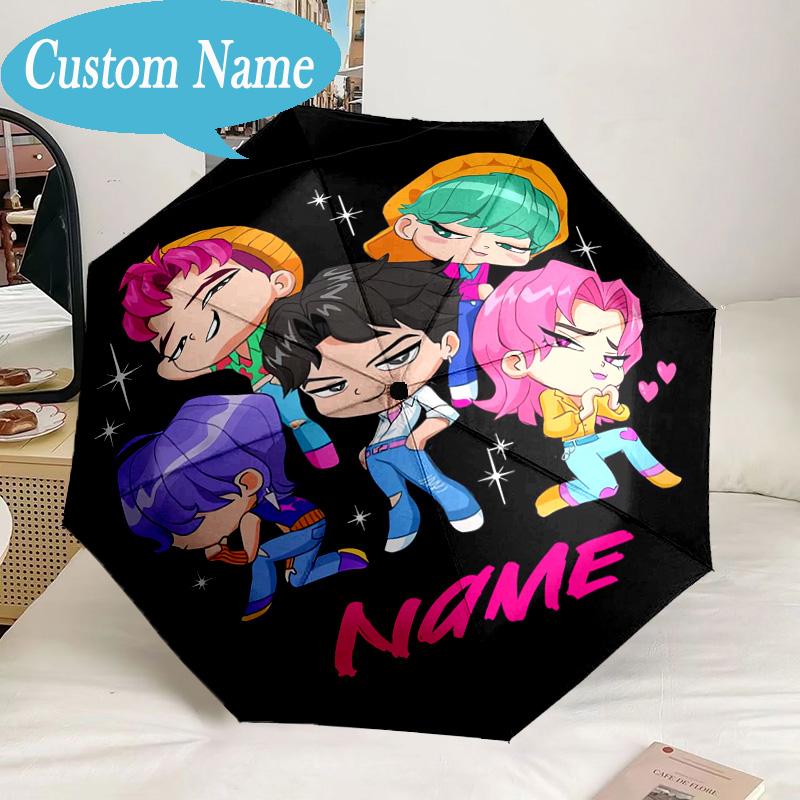 Custom Name Umbrella KPop Cartoon Umbrella 8-Frame for Travel, Camping, Casual Lightweight Portable, Essential for Family Gifts