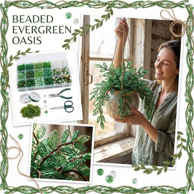 Bead Craft Kit with Glass Beads Wire Pins Scissors Pliers and Artificial Moss for Plant Decoration and DIY Projects