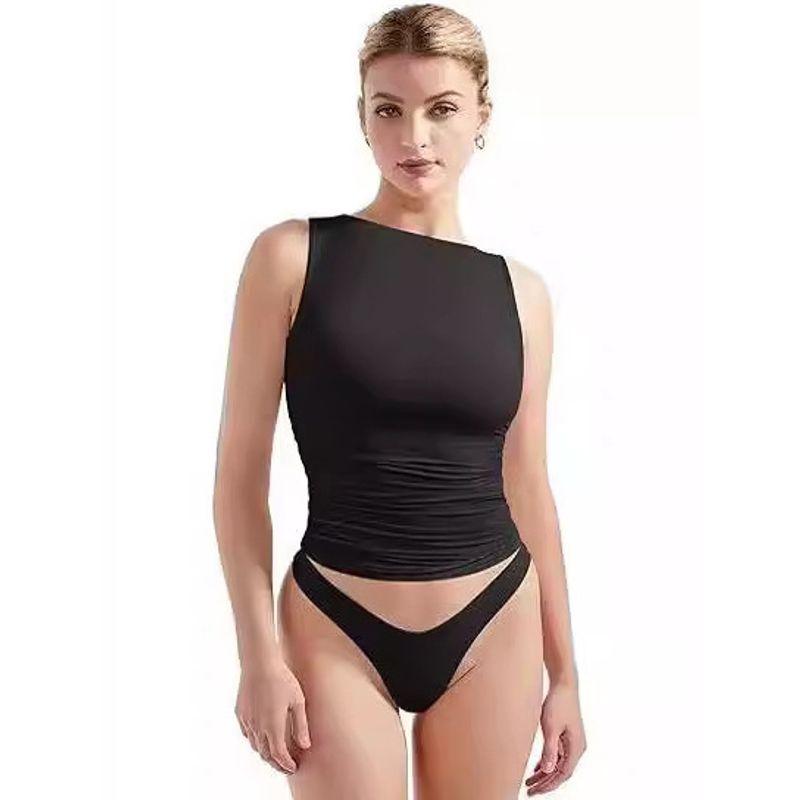 Solid Color round Neck Sleeveless Top Solid Crew Neck Sleeveless Slim fit Top Women
