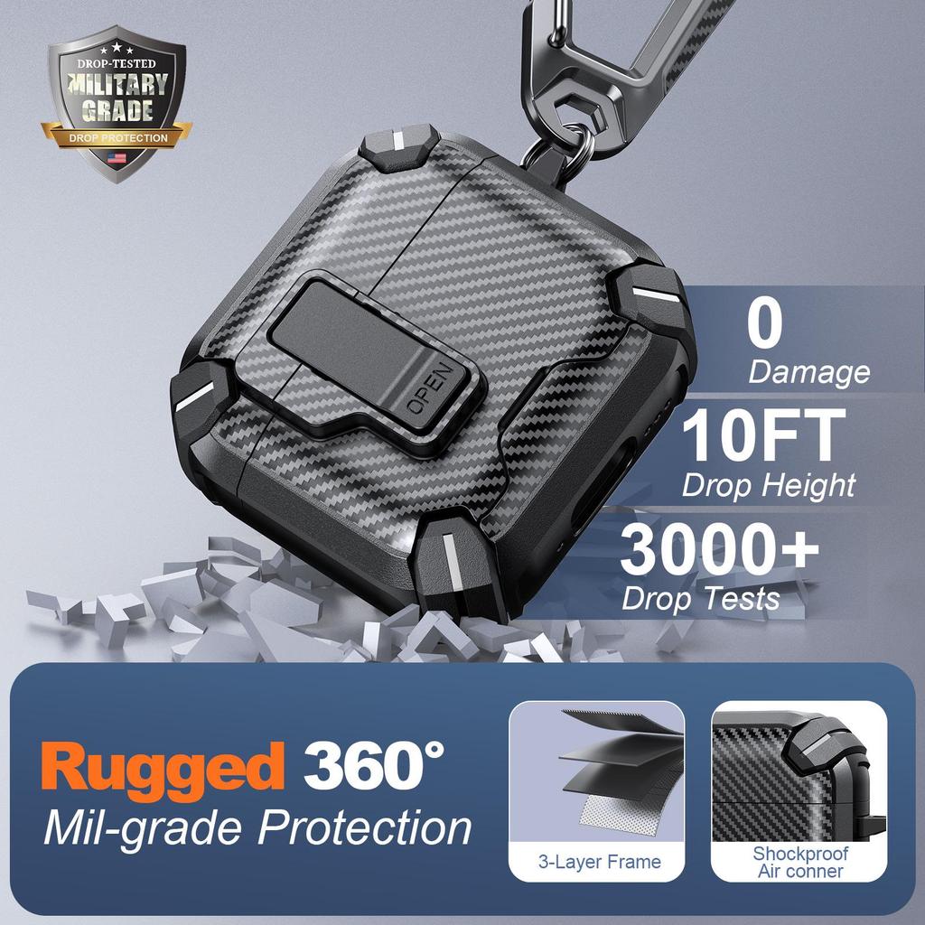 Compatible with Apple AirPods Pro 4th Gen: Bluetooth Earphone Case with Invisible Stand & Auto Pop-Up Switch Protection.