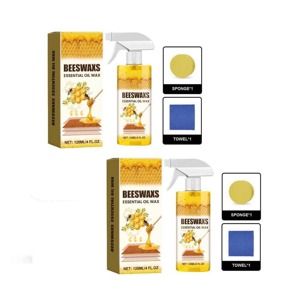 Beeswax Wood Polish Spray 2 Pack Essential Oil Wax for Furniture Care with Sponge and Towel Included for Wood Surface Maintenance and Protection