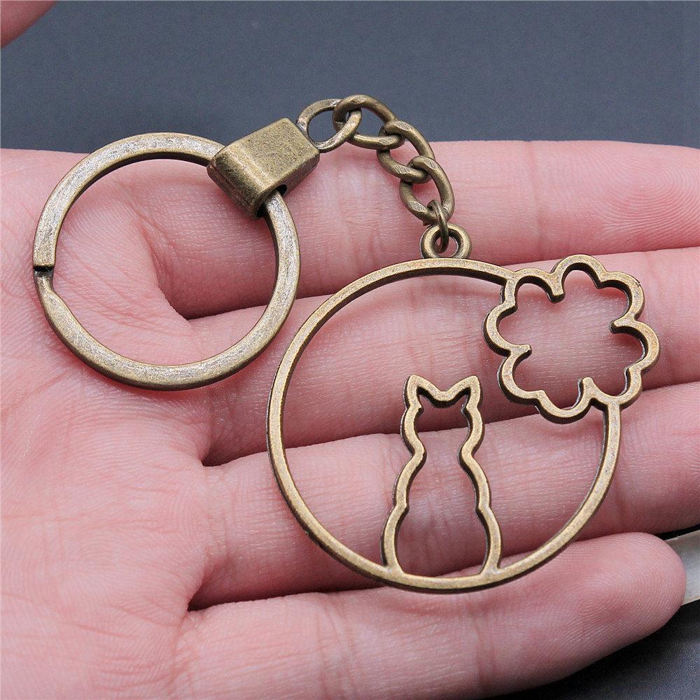 Cat Dog Rabbit Cute Pets Trio Antique Bronze Metal Keychain Best Seller Gift for Animal Lovers