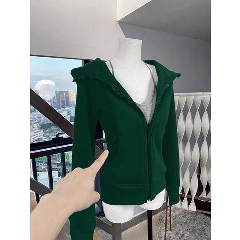 b blue slim-fit hooded sweater jacket women's autumn and winter velvet shoulder waist yoga clothes short tight top