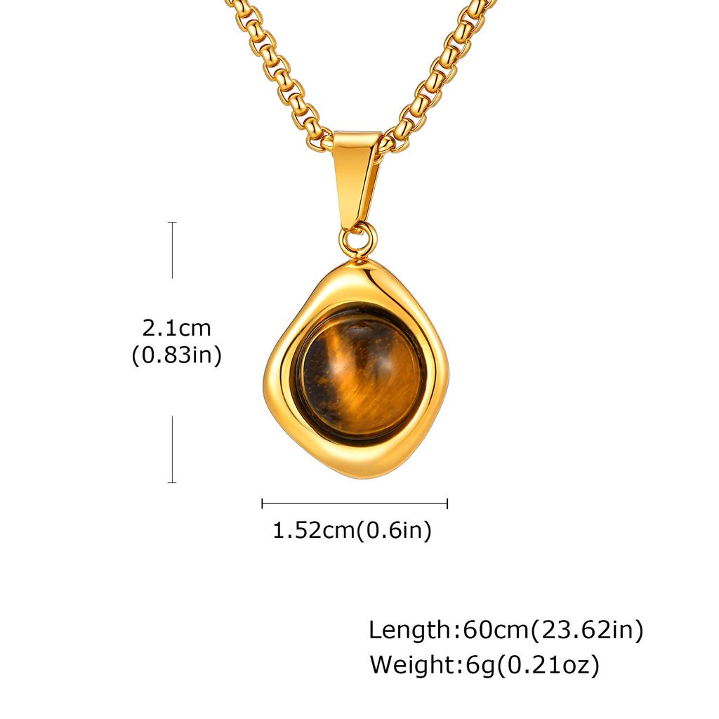 Accessories Men'S Stainless Steel All-Light Irregular Natural Tiger'S Eye Stone Agate Stone Pendant Necklace Pn-2189
