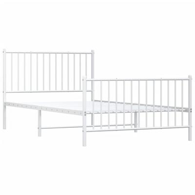 Metal Bed Frame with Headboard and Footboard White 107 X 203 Cm