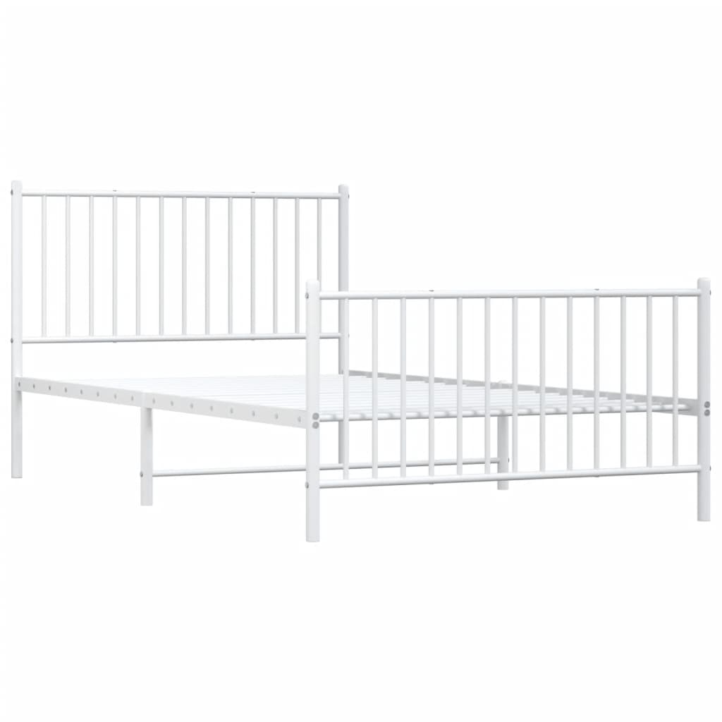 Metal Bed Frame with Headboard and Footboard White 107 x 203 cm