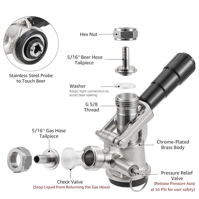 ELECQUEEN Professional Commercial Sankey Keg Couplers,"D" System/"S" System Brewing Keg Tap Coupler Beer Dispenser Bottling Head
