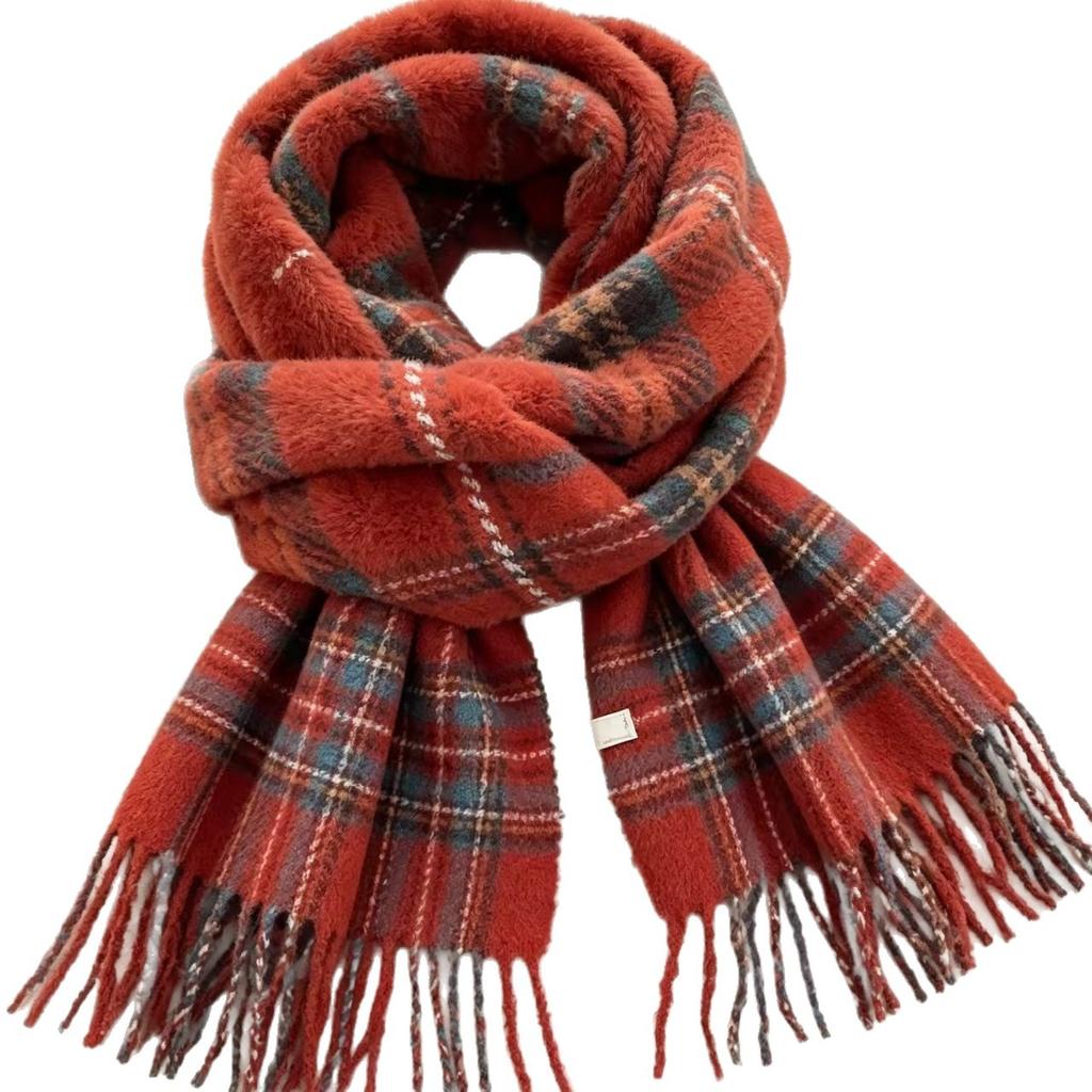 New Year's red plaid scarf women's autumn and winter high-end sense versatile imitation cashmere warm shawl scarf