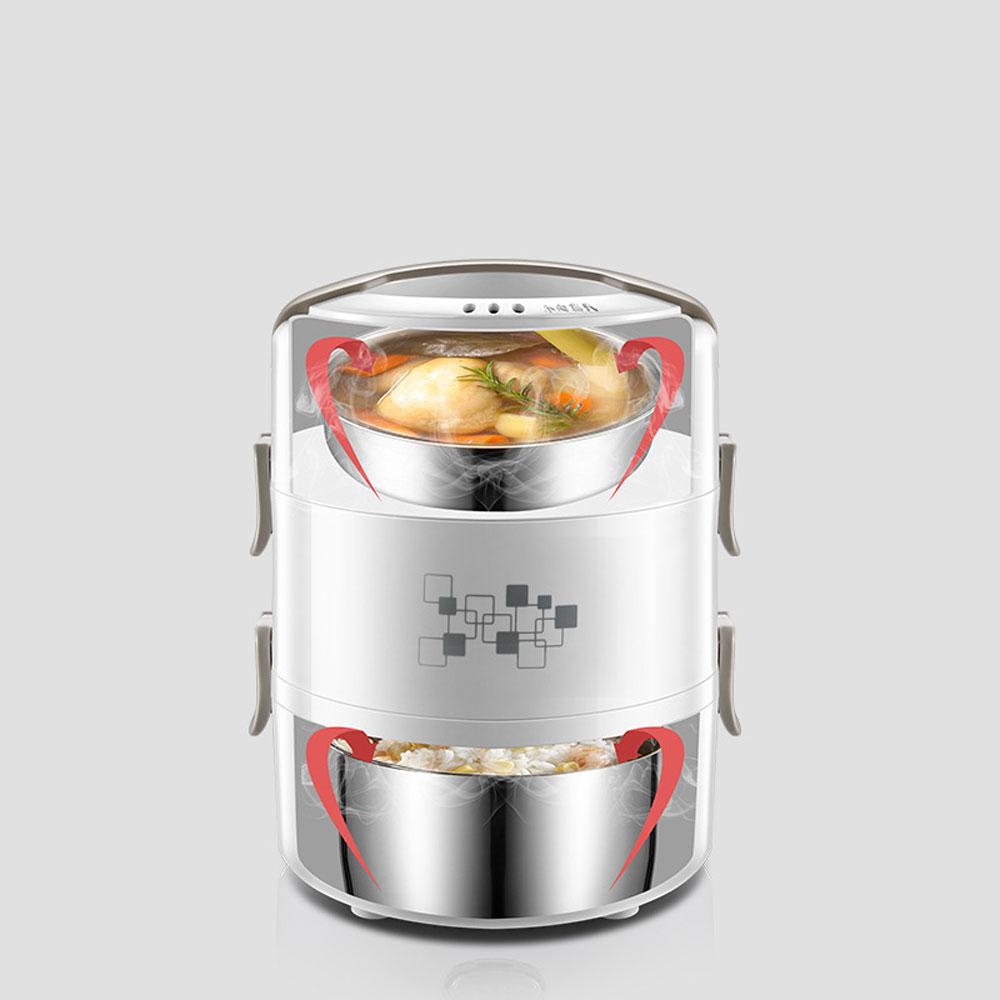 Elektryczne pudełko śniadaniowe z trzema warstwami, zaplanowanym gotowaniem i ogrzewaniem, izolowane pudełko śniadaniowe ze stali nierdzewnej